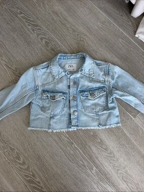 Zara Light Wash Cropped Denim Jacket for Kids